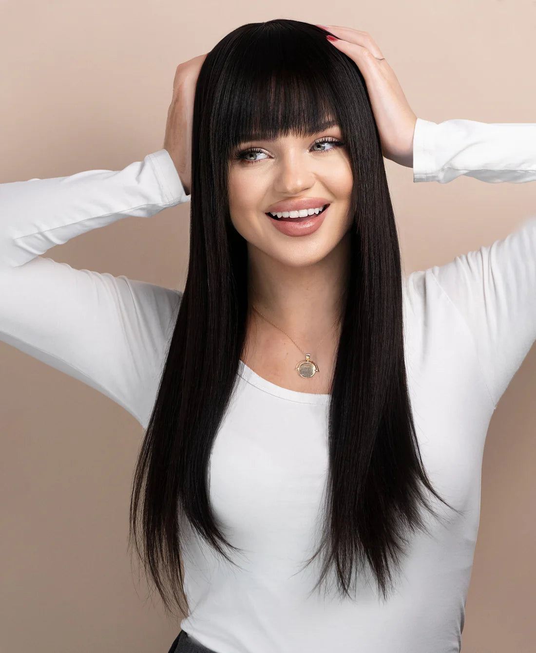 Lush Locks Straight Human Hair Wigs With Bangs