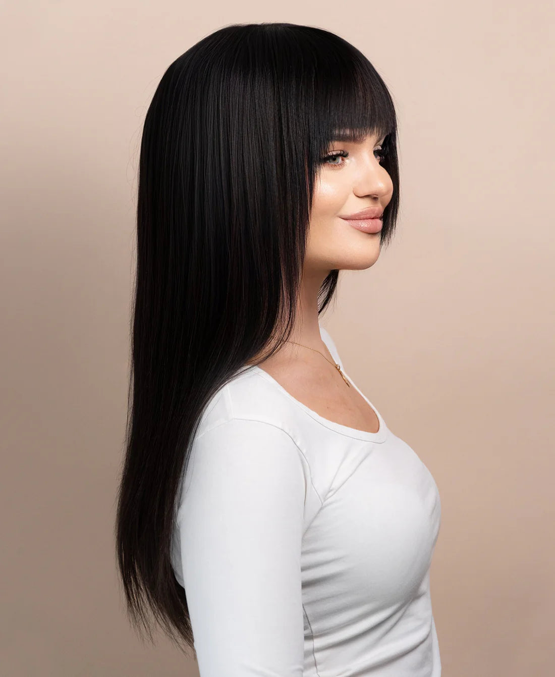 Lush Locks Straight Human Hair Wigs With Bangs