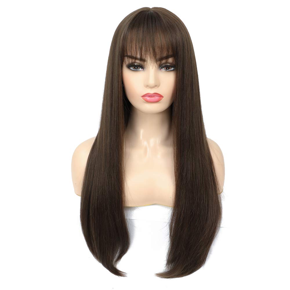 Lush Locks  Synthetic Hair Natural Looking Long Brown Straight Wigs for women and girls