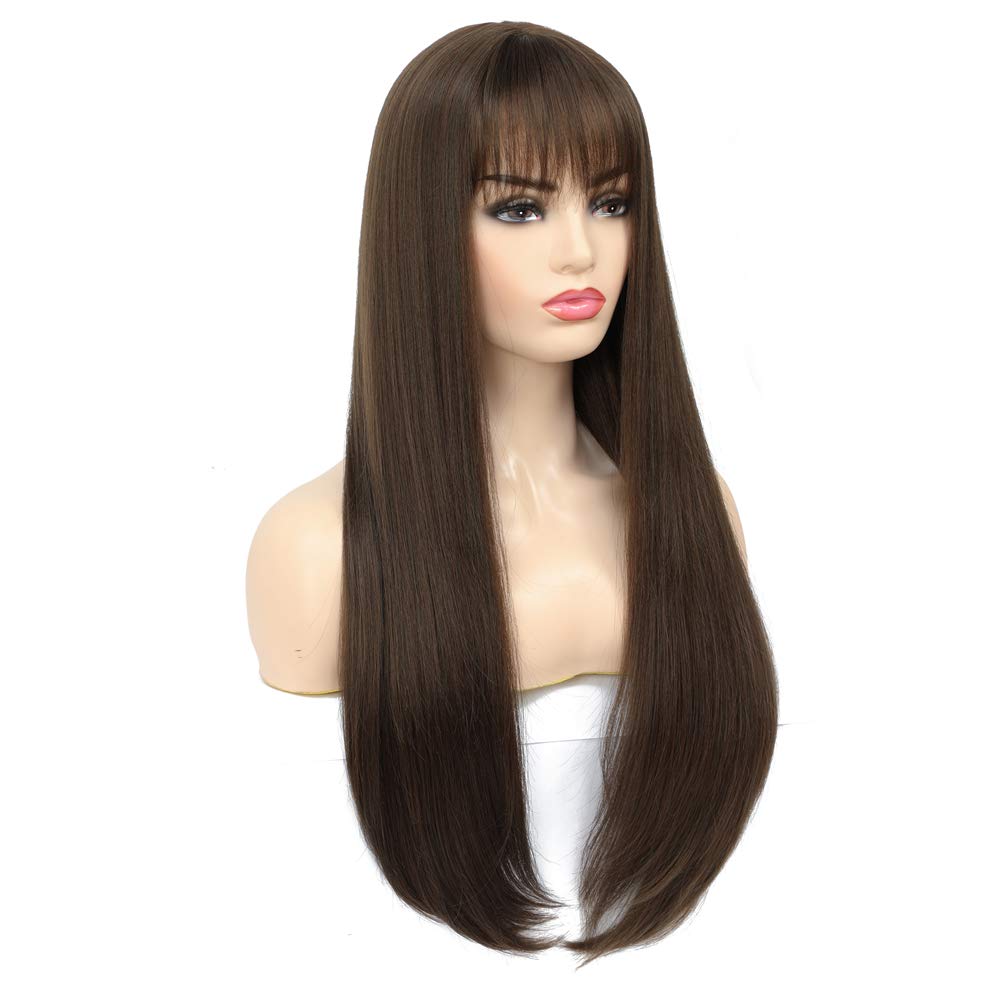 Lush Locks  Synthetic Hair Natural Looking Long Brown Straight Wigs for women and girls