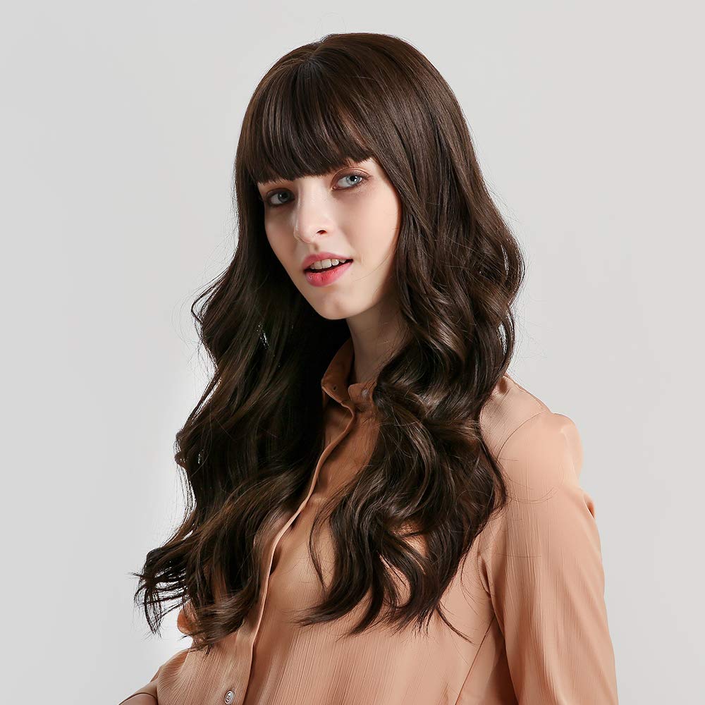 Lush Locks 24 Inches Long Wavy Wig for Women-Synthetic Natural Long Brown Hair Wig
