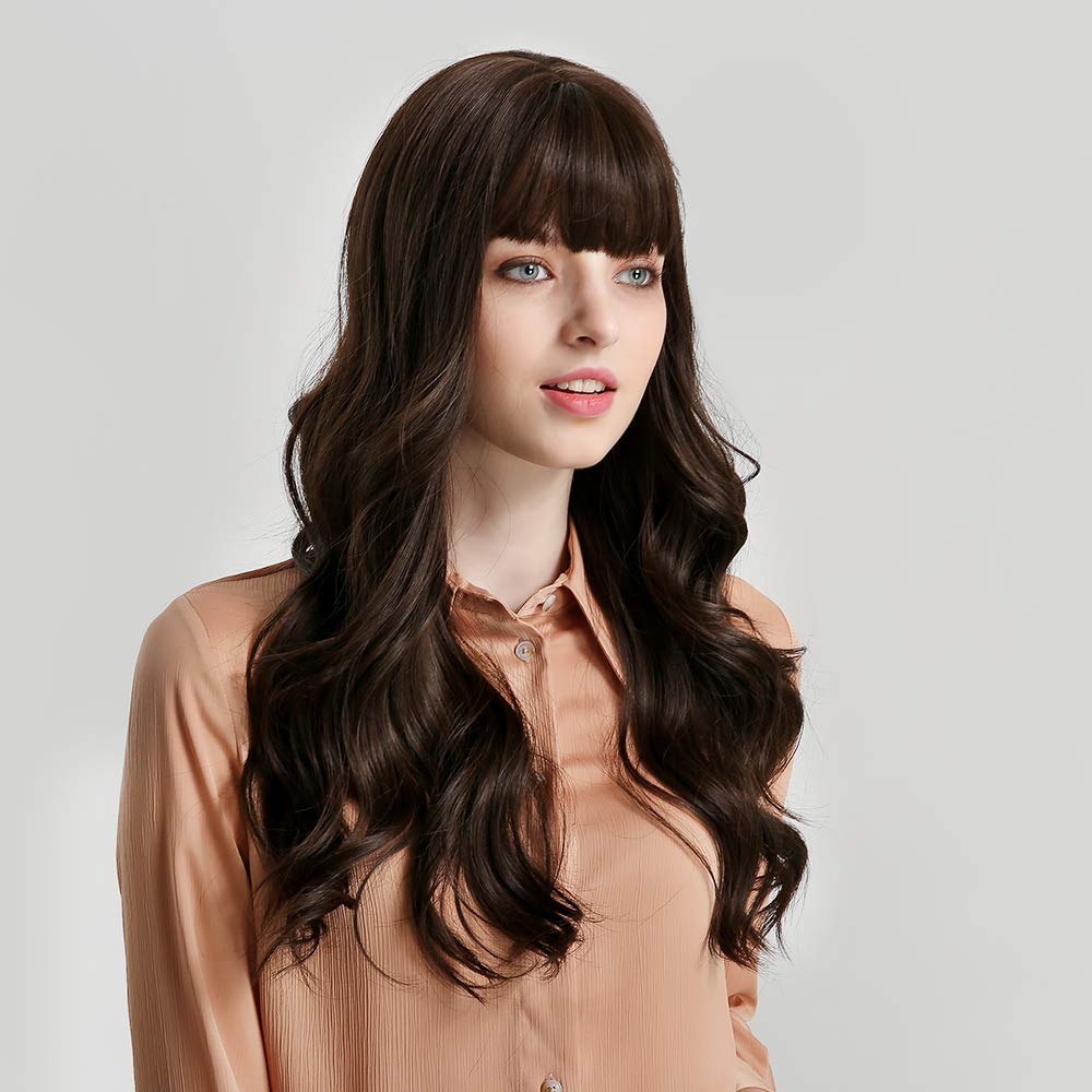 Lush Locks 24 Inches Long Wavy Wig for Women-Synthetic Natural Long Brown Hair Wig