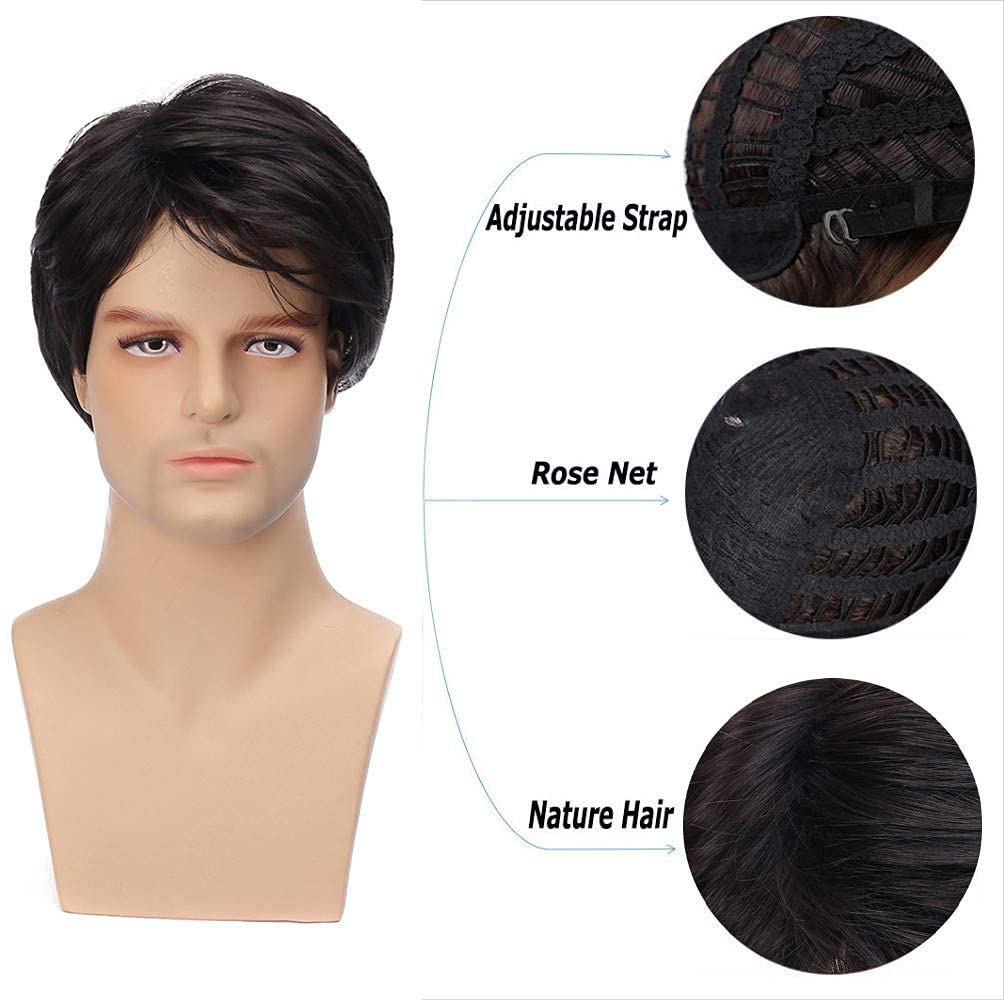 Lush Locks Men's Short Straight Hair Wigs (Black)