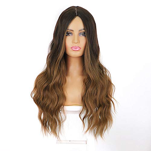 Lush Locks Ombre Blonde Wavy 22 inches Wigs for Women (Right Side Part-Dark Brown to Blonde)