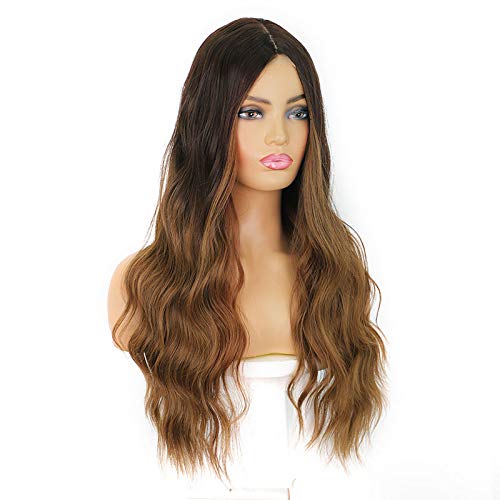 Lush Locks Ombre Blonde Wavy 22 inches Wigs for Women (Right Side Part-Dark Brown to Blonde)