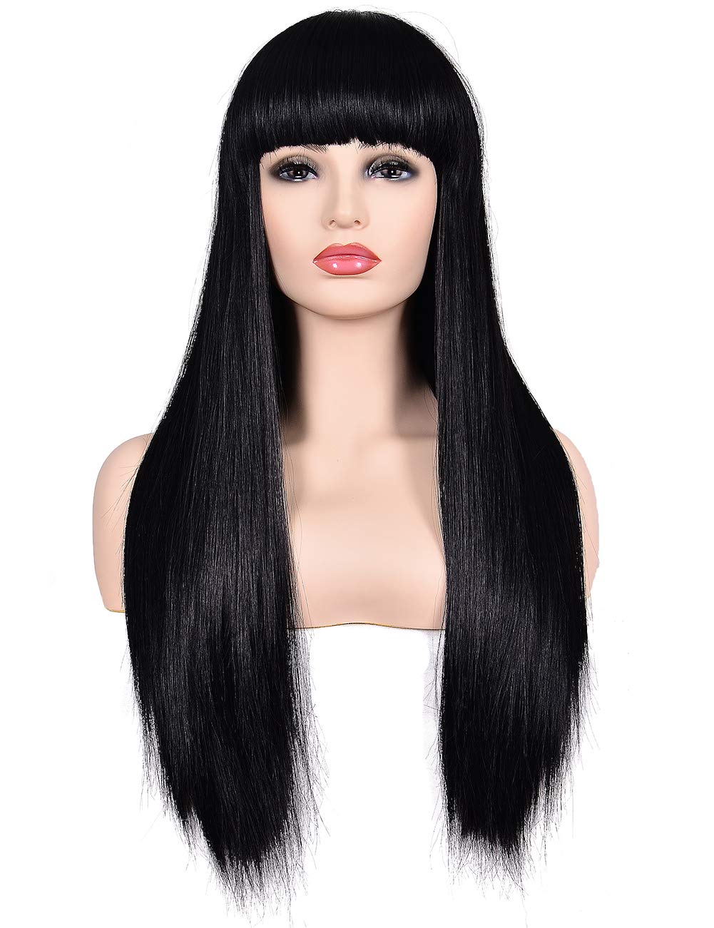 Lush Locks Synthetic Hair Natural Looking Long Black Straight Wigs for women and girls