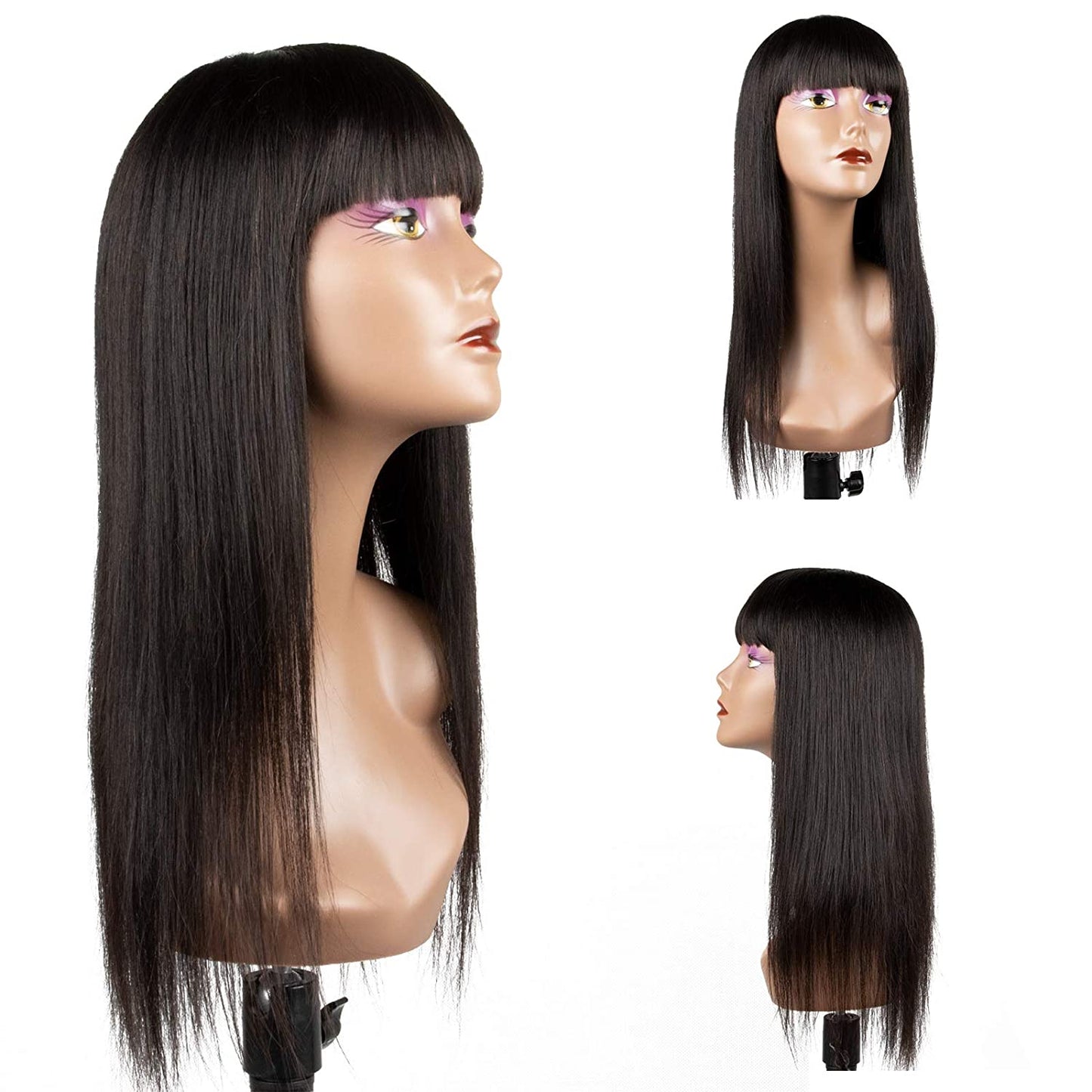 Lush Locks Straight Human Hair Wigs With Bangs 150% Density For Women  Hair Glueless Machine Made Remy Hair Wig.
