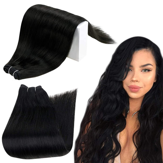 Lush Locks  Sew In Weft Real Human Hair Weft Bundles 16 Inch Remy Hair Extensions Jet Black Hair Extension 100g Straight Double Wefted Hair Bundles