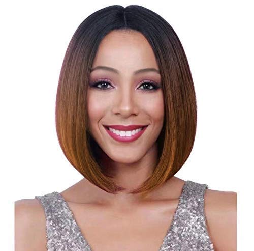 Lush Locks Short Bob Ombre Cut Hair Wigs for Women & Girls, Straight Naural looking real hair type ombre short wig
