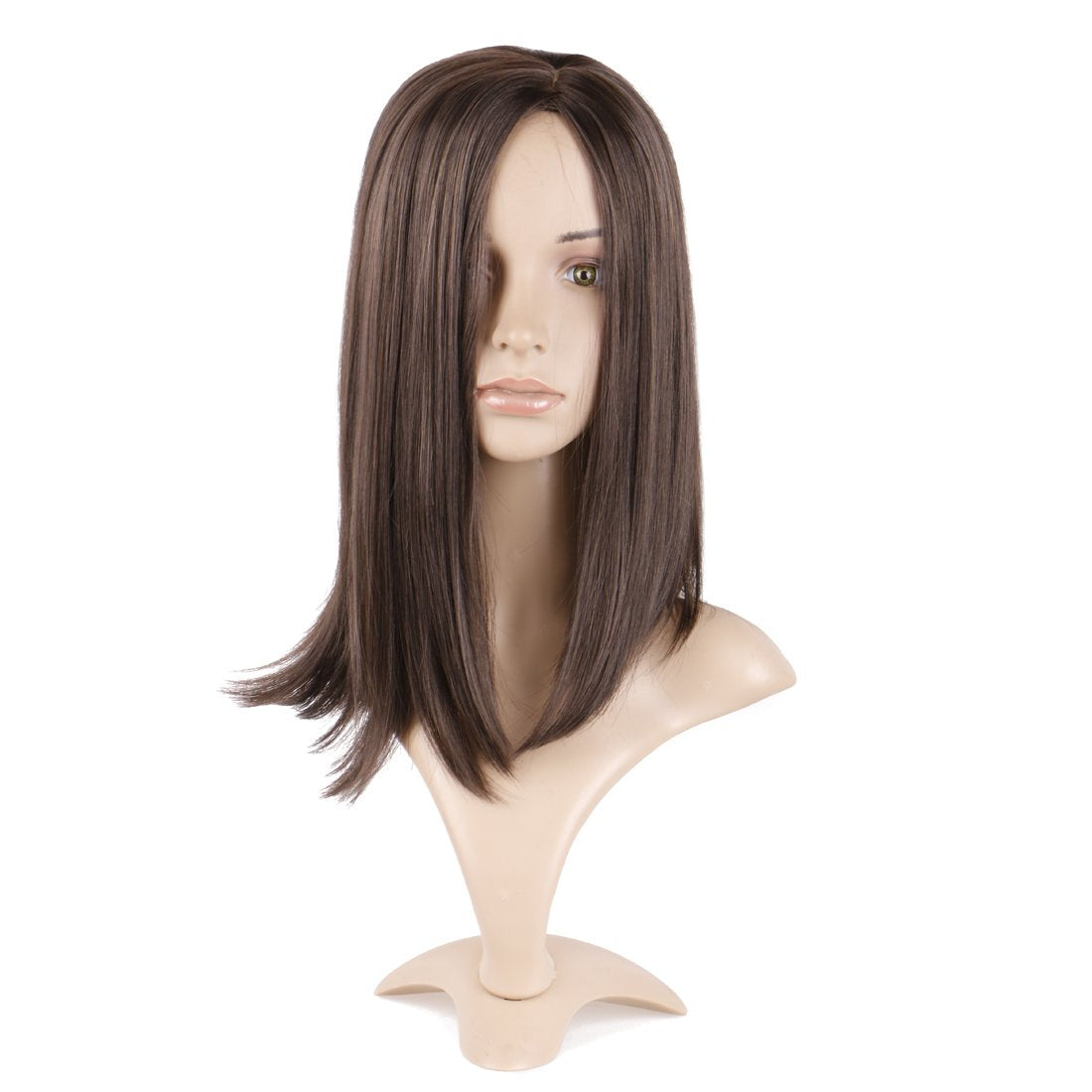 Lush Locks  Highlighted Straight  16Inch Shoulder Length Wig Short Bob (Dark Brown #4)