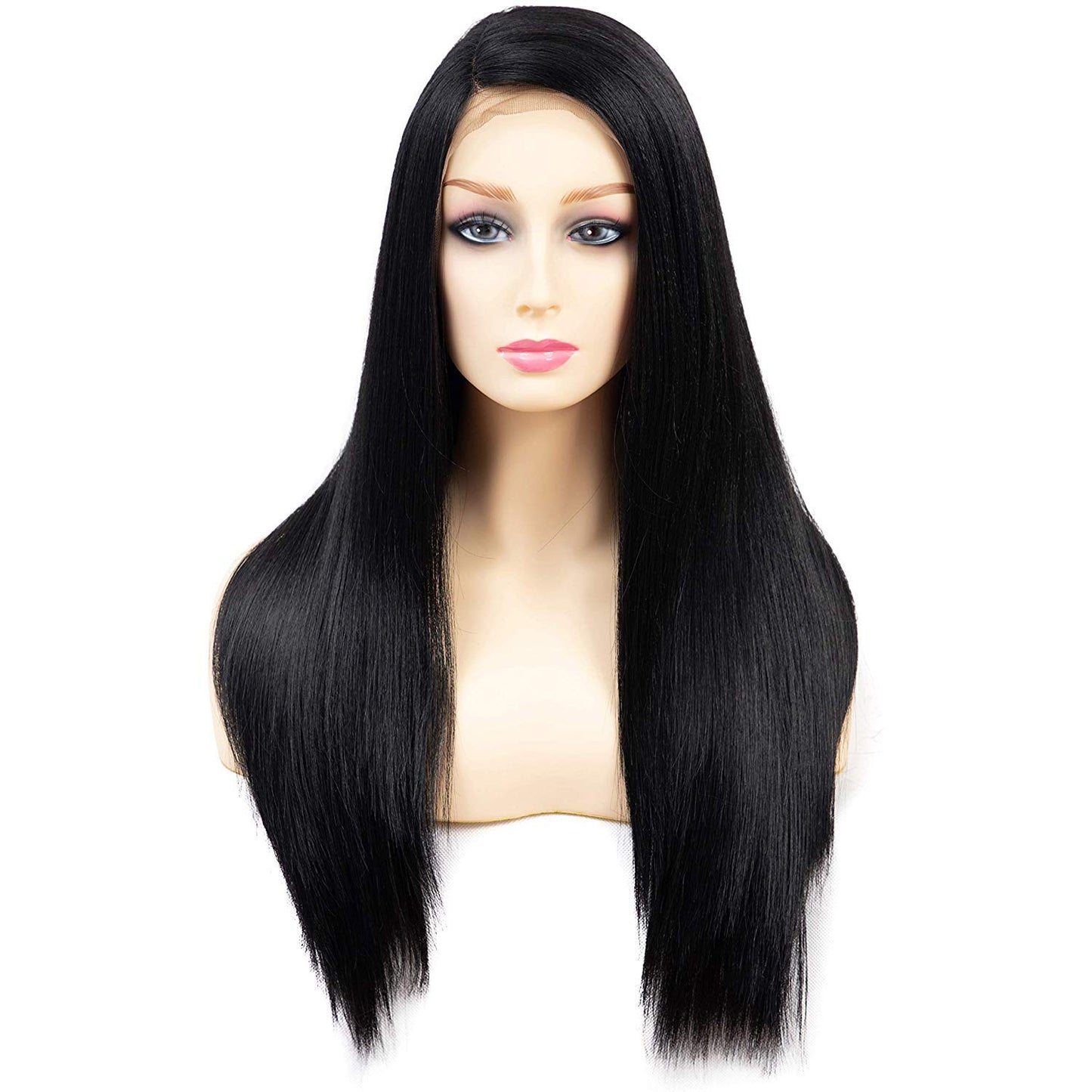 Lush Locks Synthetic Hair Natural Looking Long Black Straight Wigs with bangs  for women and girls