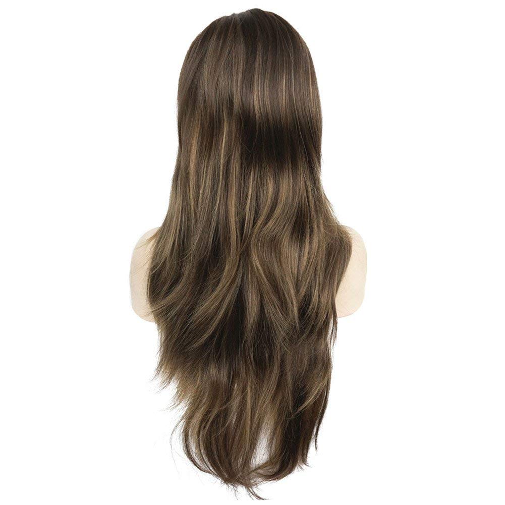 Lush Locks Women's Heat Resistant Straight Highlighted black gold Long straight Full Wig hair real hair type natural looking ladies wigs