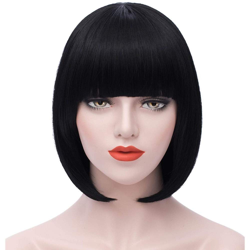 Lush Locks  Brown Short Bob  with Bangs Wig for Women Natural Looking Real Hair type