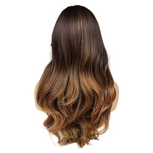Lush Locks Pre designed Fibre Wigs With Bangs 3 Tone Ombre Wig Brown to Blonde Natrual wavy Heat Resistant Wig High Density Long Hair Full Wigs for Women(size 24,Blonde,Brown)