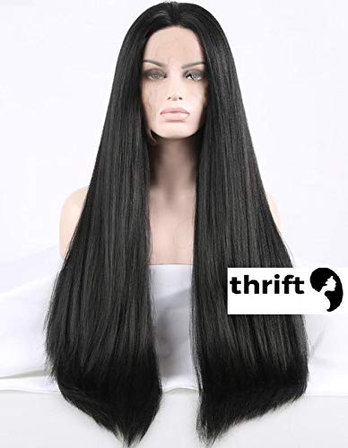 Lush Locks Synthetic Hair Natural Looking Long Black Straight Wigs with bangs  for women and girls