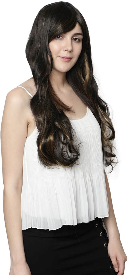 Lush Locks  Highlighted Curly Long Wig With Bangs