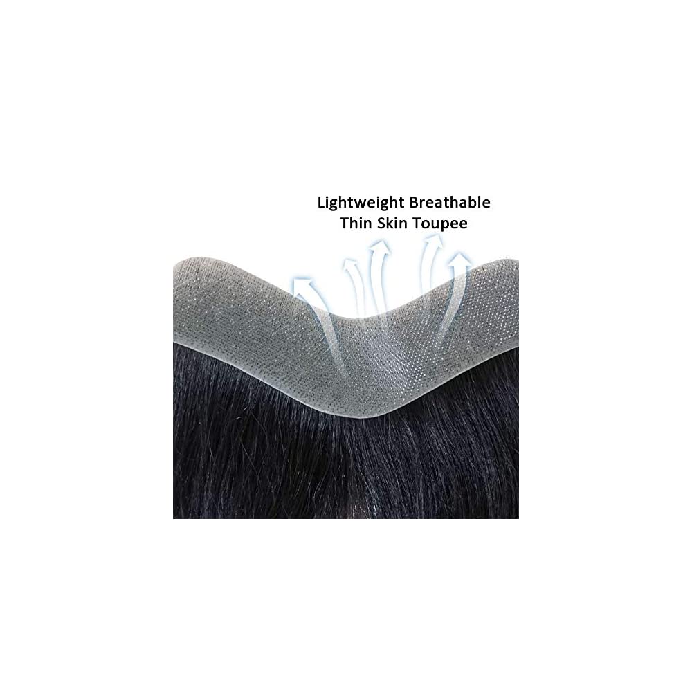 Lush Locks Men's Frontal Hairpiece For Covering Male Receding Hairline, 1B Off Black Color.