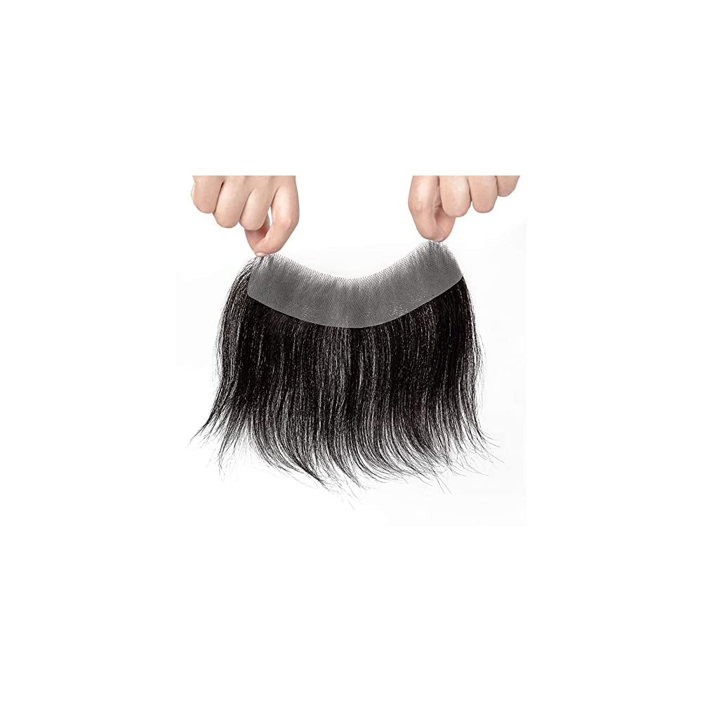 Lush Locks Men's Frontal Hairpiece For Covering Male Receding Hairline, 1B Off Black Color.