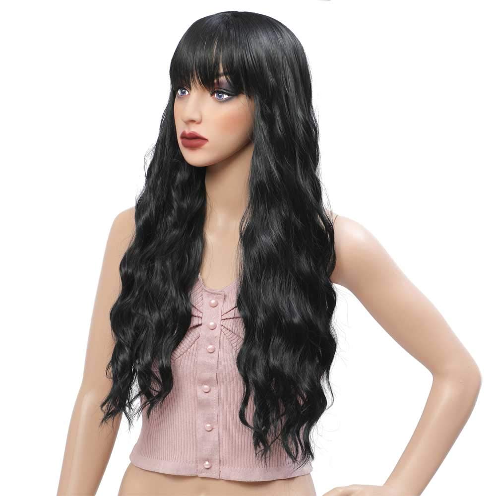 Lush Locks Long With Bangs Wigs Full Head Long Wavy Hair Wigs for Women (Natural Black )