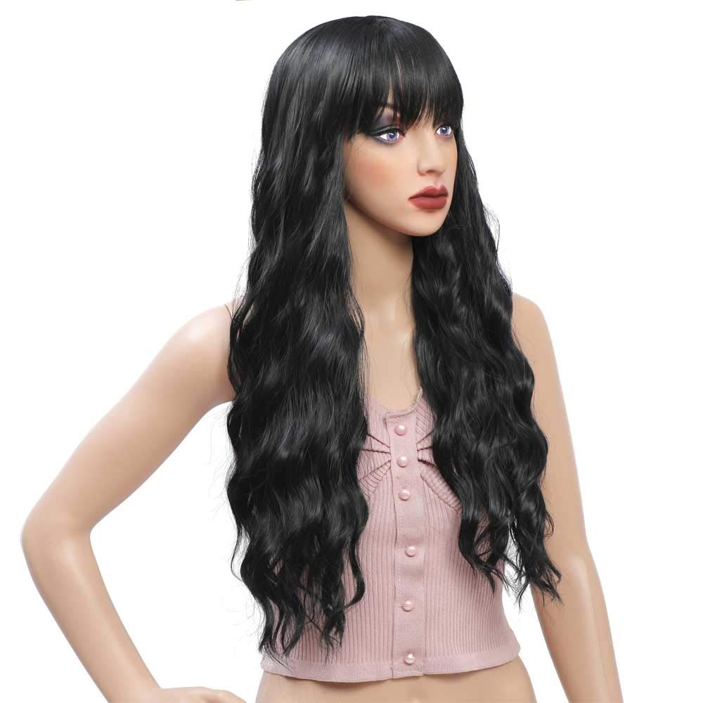 Lush Locks Long With Bangs Wigs Full Head Long Wavy Hair Wigs for Women (Natural Black )