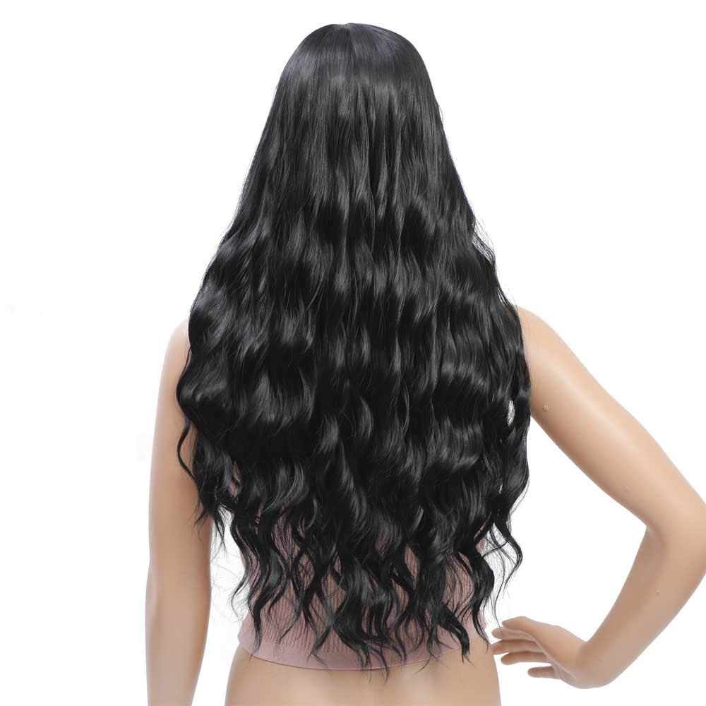 Lush Locks Long With Bangs Wigs Full Head Long Wavy Hair Wigs for Women (Natural Black )