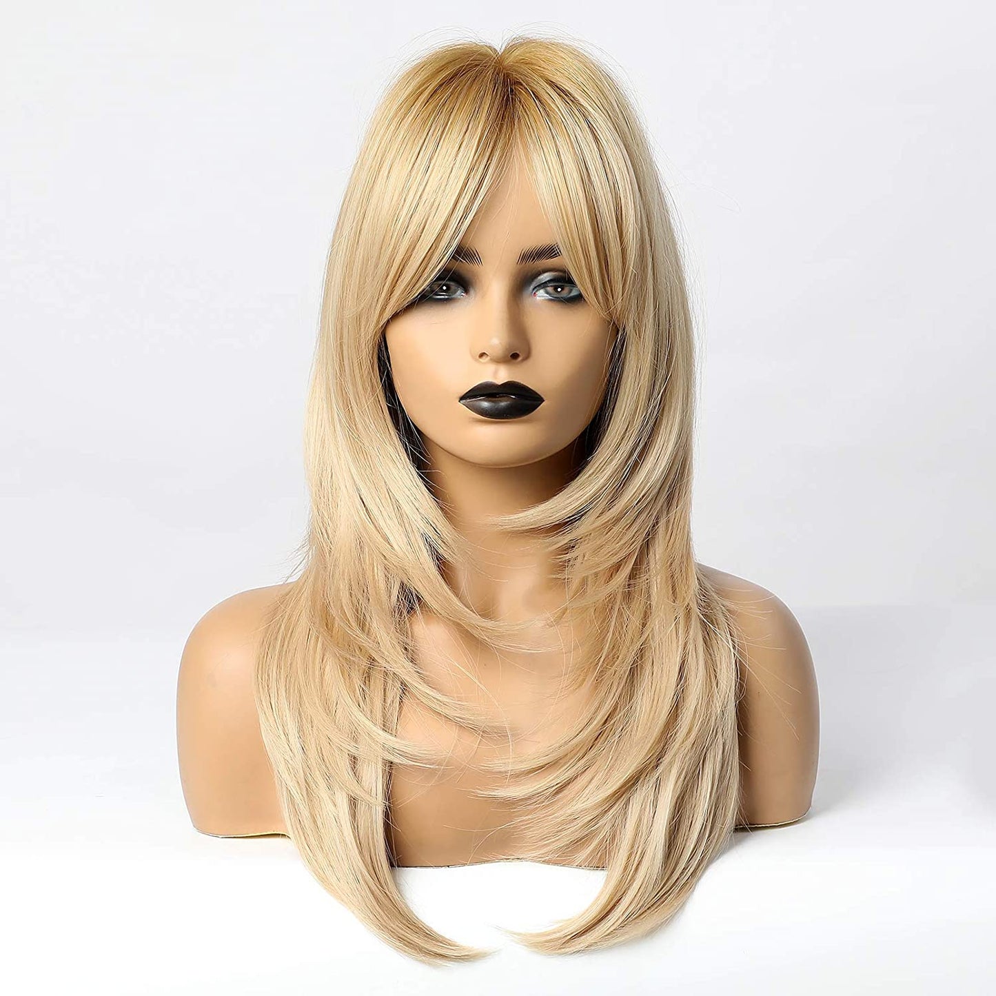 Lush Locks Synthetic Straight Blonde With Bangs Hair Wig For Women