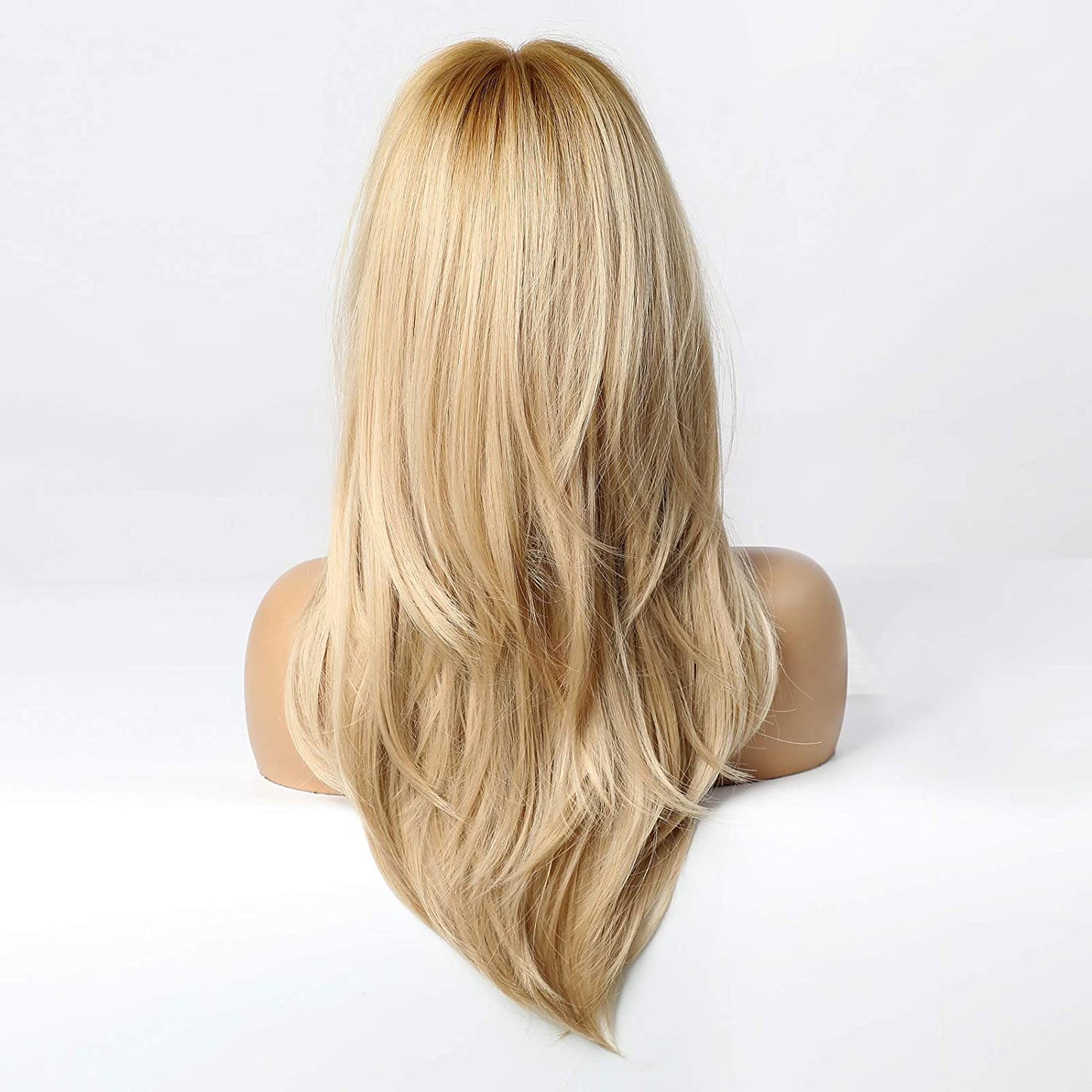 Lush Locks Synthetic Straight Blonde With Bangs Hair Wig For Women
