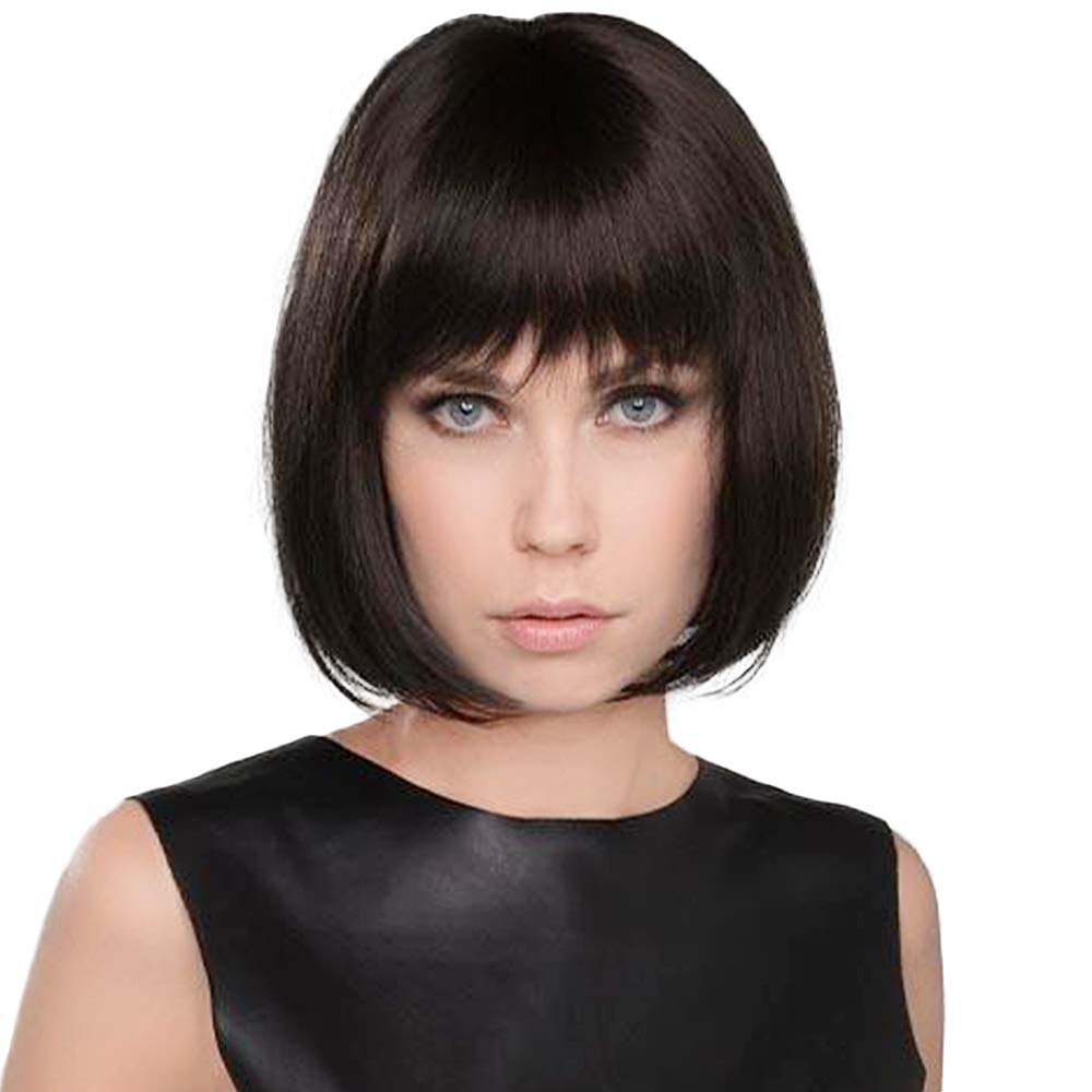 Lush Locks Dark Brown Bob Wig with Bangs for Women Shoulder Length  Synthetic Wigs